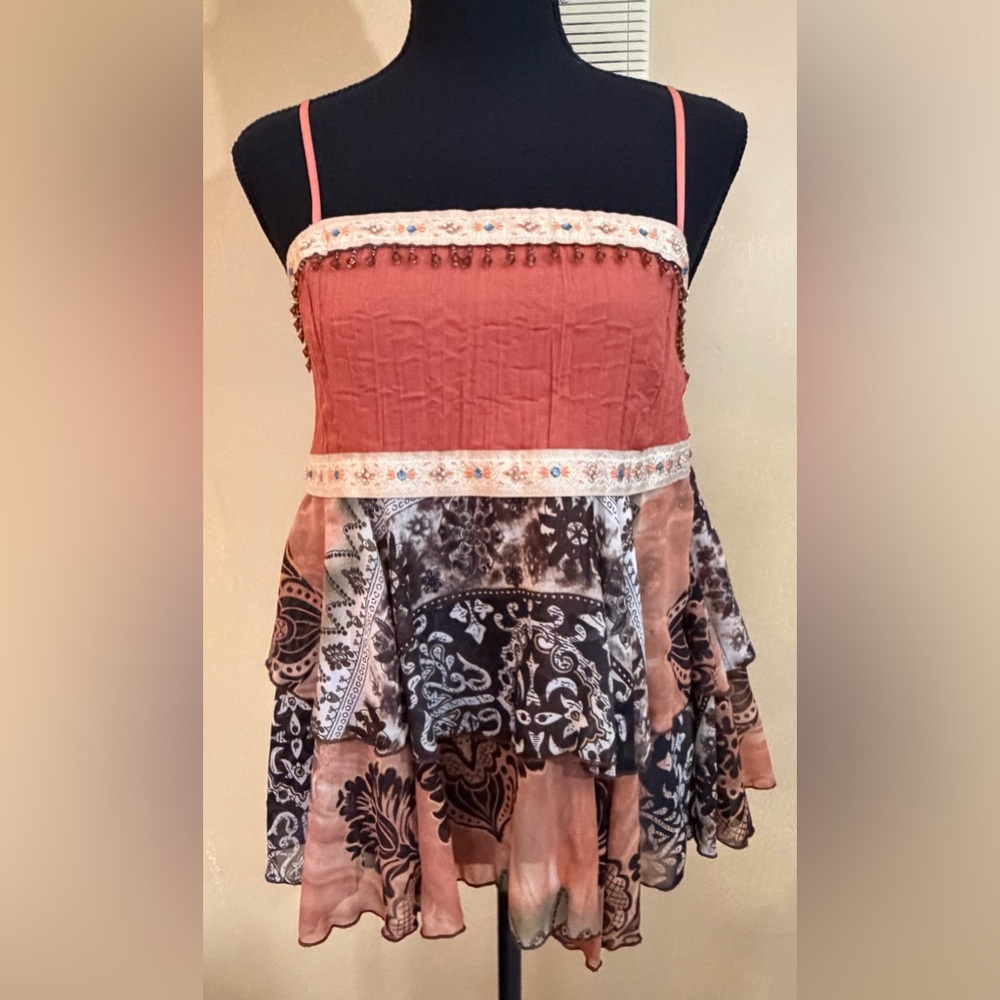 Bohemian Patchwork Spaghetti Strap Top - image 1